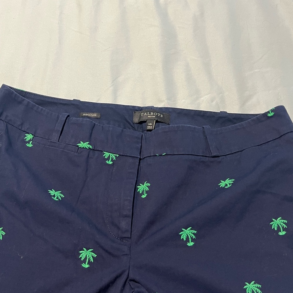 Talbots Navy Capri Pants with Green Embroidered Palm Trees - Picture 4 of 4